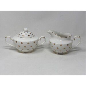 Grace's Teaware White With Gold Dots Creamer And Sugar Bowl With Lid